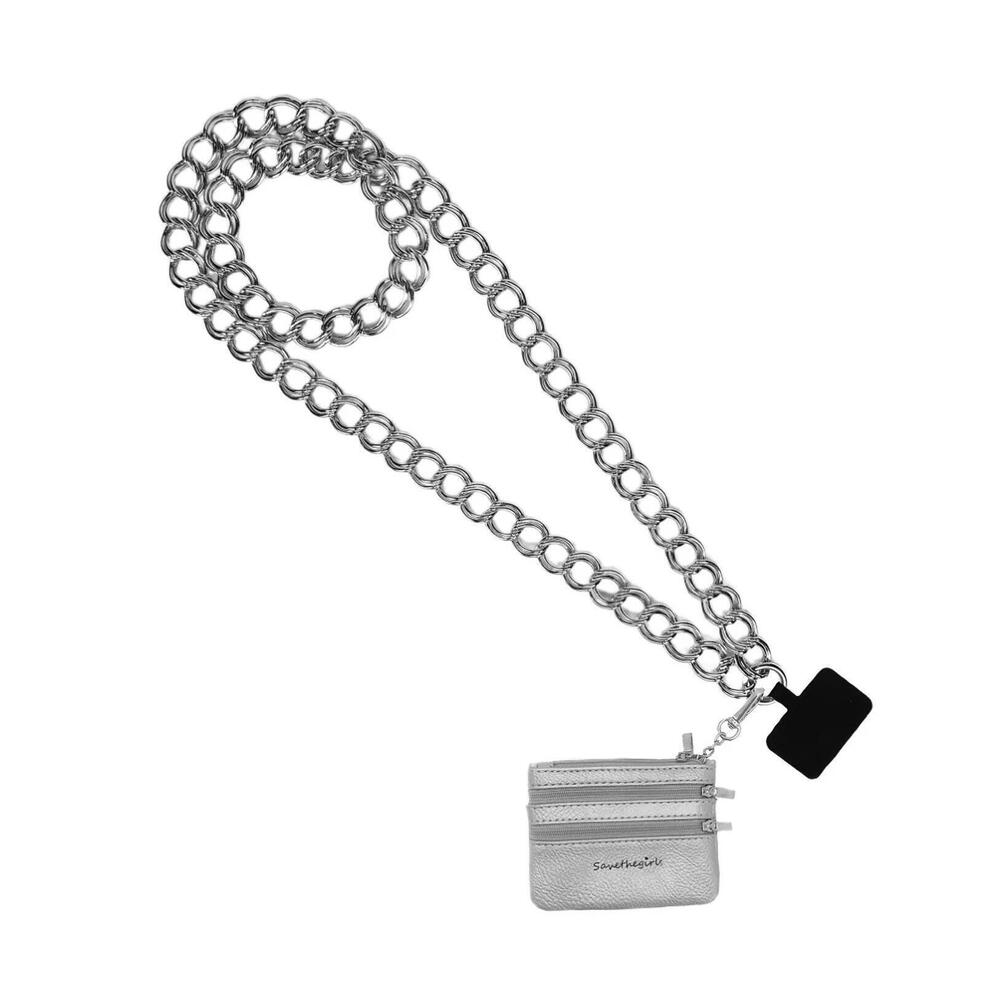 NEW SAVE THE GIRLS women's double link chain strap with pouch in silver